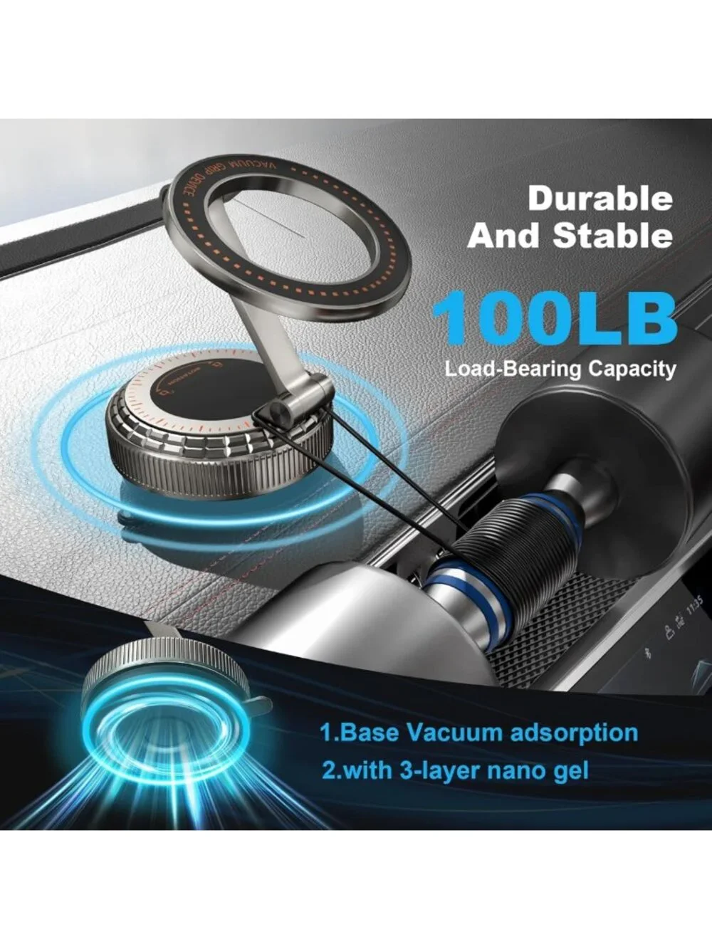 360° Adjustable Magnetic Car Phone Holder, Suction Cup Mount for iPhone